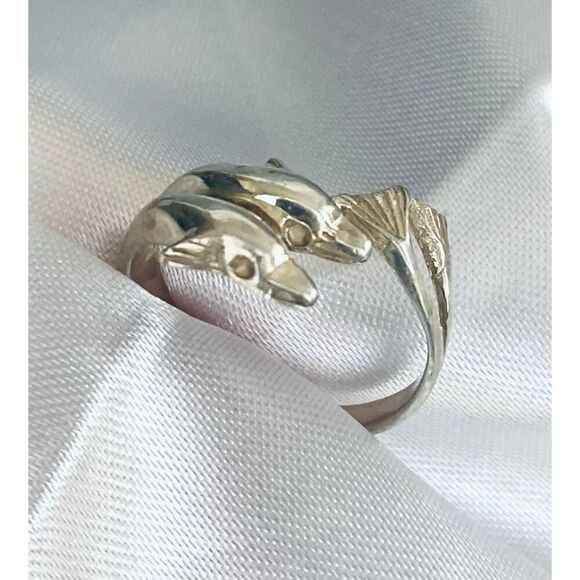 HD# Dolphins at Play Sterling 925 Silver Ring Sz 5 1/2 - Picture 3 of 6